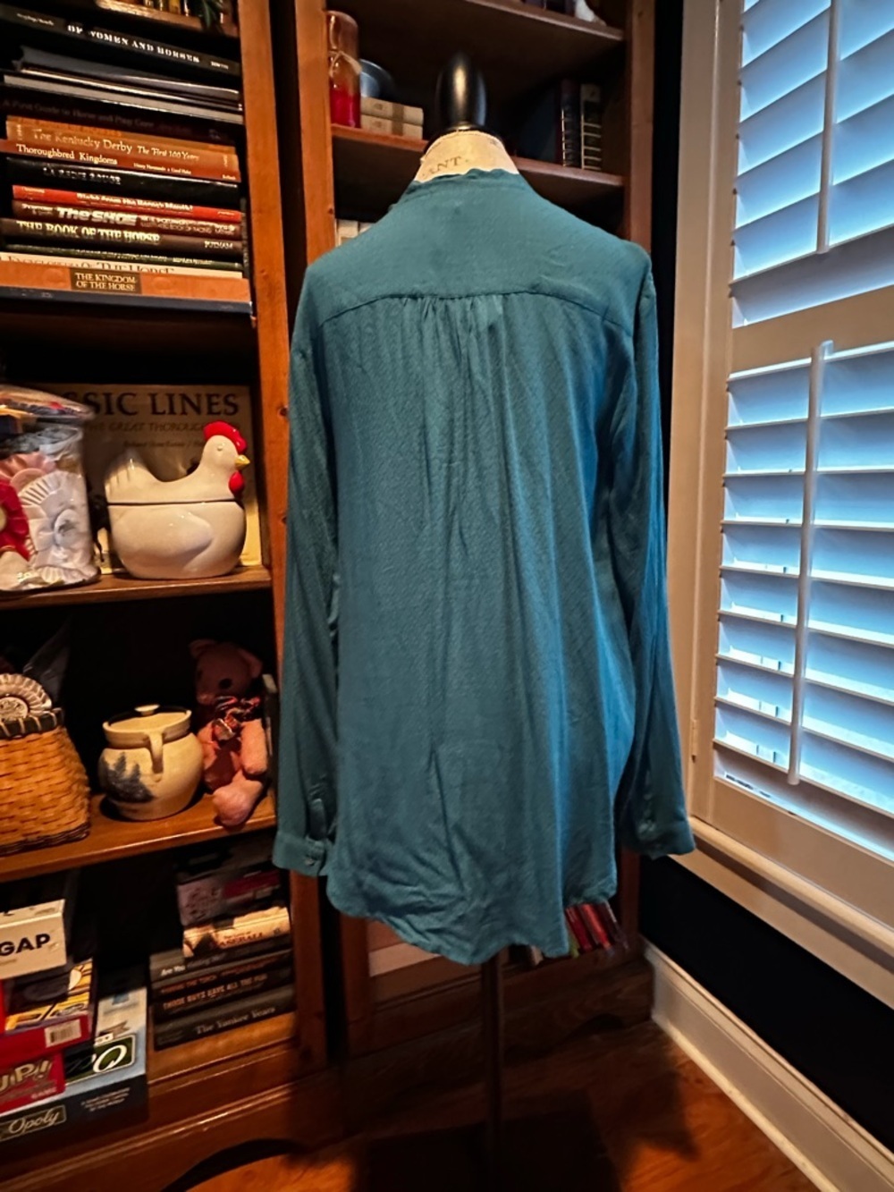 Anthropologie Teal Long-Sleeve Tie-Neck Blouse - Picture 5 of 13
